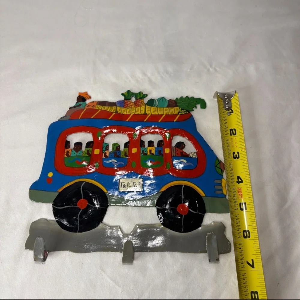 Vintage Handmade Tap Tap Bus Scrap Metal Wall Decor Haitian Folk Art Hanger
